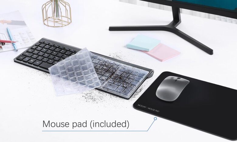 Moojay Wireless Keyboard and Mouse combo with Keyboard Cover.